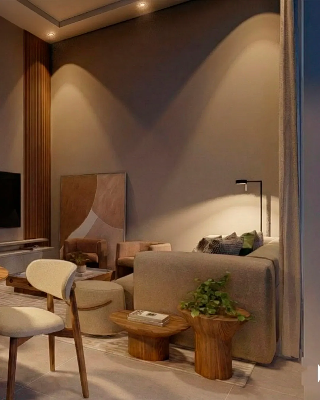 Living integrado de uma casa de alto padrão